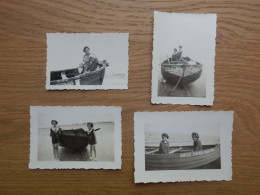 LOT DE 4 PHOTOS 2 ENFANTS A BORD D'UNE BATEAU CAYEUX SUR MER - Schiffe