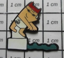 912c Pin's Pins / Beau Et Rare / JEUX OLYMPIQUES / BARCELONA 92 MASCOTTE COBI NATATION BONNET ROUGE - Jeux Olympiques