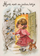 Feliz Año Navidad NIÑOS Animales Vintage Tarjeta Postal CPSM #PBS991.A - Nieuwjaar