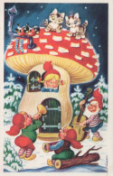 BABBO NATALE Buon Anno Natale GNOME Vintage Cartolina CPSMPF #PKG536.A - Kerstman
