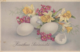 EASTER FLOWERS EGG Vintage Postcard CPA #PKE151.A - Pâques
