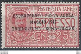 1917 Italia Posta Aerea 25c. Rosso Mc MNH Sassone N. 1 - Autres & Non Classés