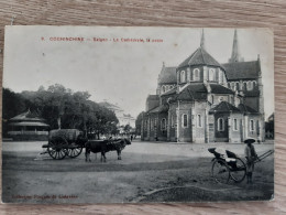 VIET-NAM INDOCHINE COCHINCHINE  SAIGON LA CATHEDRALE LA POSTE CIRCULE 1909 - Vietnam