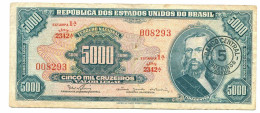BRASIL 5 CRUZEIROS ON 5000 CRUZEIROS 1967 SERIE 2342A P 188b #P10875.4 - [11] Local Banknote Issues