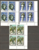 Cook Islands: Full Set Of 3 Mint Stamps In Block Of 4 - Overprint, 100 Years Of Statue Of Liberty, 1987, Mi#1220-2, MNH. - Islas Cook