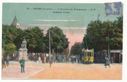 CPA 9 X 14 Indre Et Loire TOURS L'Avenue De Grammont  Statue  Tramway Voiture Automobile - Tours