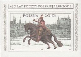 POLOGNE 2008 - 450 Ans De Service Postal - BF Imprimé Sur Soie - Poste