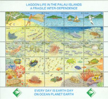 PALAU 1990 - Faune Du Lagon - Feuillet 25 Timbres - Tortugas