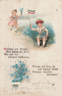 AK Blumen Und Kinder... - Kinder Blumen Uniform Fahne - Patriotika - Ers. Abt. 2. Bay. Tr. Abt. - 1917 (69367) - Groupes D'enfants & Familles