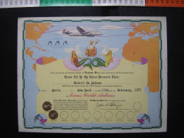 1957 TWA Skyliner Over Oceanus Antlanticus DOUBLE Certificat Vol Aerien AVION - Certificados De Vuelo