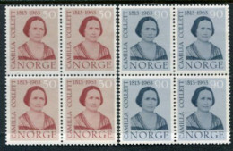 NORWAY 1963 Birth Anniversary Of Camilla Collett Blocks Of 4 MNH / **.  Michel 485-86 - Nuevos