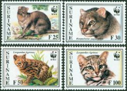 SURINAME 1995 - W.W.F. - Léopard Tigré Et Jaguarrundi - 4 V. - Big Cats (cats Of Prey)