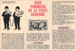 Tintin Philatélie. Présentation Du Timbre Poste Aérienne N°44. Hommage à Jean Mermoz Et Saint Exupéry. 1970. - Historical Documents