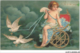 AS#BFP1-0457 - ANGE - Bonne Année - Ange Dans Un Chariot Tiré Par Des Colombes - Carte Gaufrée - Anges