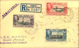 1938, 3 Values Edward VIII On Registered Cover From, Port Stamley - Falklandeilanden