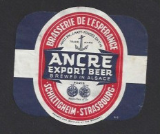 Etiquette De Bière Export Beer   -  Ancre  -   Brasserie De L'Espérance  à Strasbourg /Schiltigheim  (67) - Bière