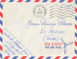 LETTRE FM AVION POSTE AUX ARMEES A.F.N DU 2/8/1960 SP 88884 POUR LE MAZEAU VENDEE - Guerra D'Algeria