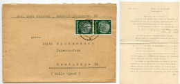 Germany 1936 Cover & Letter; Duisburg-Hamborn - Carl Schnier To Schiplage; 6pf. Hindenburg, Pair - Brieven En Documenten