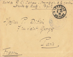LETTRE FM MARINE FRANCAISE DIRECTION DES ROUTES BIZERTE POUR PARIS CAD MARSEILLE 3/11/1918 - Covers & Documents