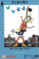 Japan Prepaid SF Card 3000 - Art Peaceful Girl Cat Birds Skyline - Giappone