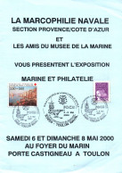 (RECTO / VERSO) FEUILLET MARCOPHILIE NAVALE DU 06 AU 08 MAI 2000 - CACHET  TOULON NAVAL - PORTE AVION FOCH - Scheepspost