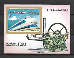 Ajman 1972 Trains IMPERFORATE MS MNH - Trains