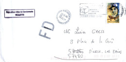 ENVELOPPE AVEC CACHET DU PATROUILLEUR DE GENDARMERIE VIOLETTE - MARTINIQUE - LAMENTIN PLACE D' ARMES LE 13/12/2000 - Seepost