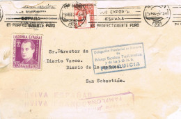 55075. Frontal PAMPLONA 1937. Guerra Civil. CENSURA Militar, Marca Franquicia Falange, Viñeta, Exaltacion Patriotica - Lettres & Documents