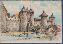 Carcassonne Pont Et Entrée Du Château, Les Remparts, D'aprés Aquarelle - Kastelen