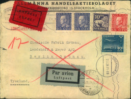 1934, Express Via Air Mail From STOCKHOLM To Berlin - Cartas & Documentos
