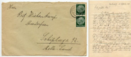 Germany 1939 Cover & Letter; Teplitz-Schönau (Teplice) To Schiplage; 6pf. Hindenburg, Pair - Briefe U. Dokumente