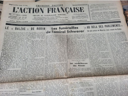 ACTION FRANCAISE 36/MAURRAS DAUDET/ BALZAC DE RODIN /FUNERAILLES SCHWERER /LETTRE KERILLIS - Otros & Sin Clasificación