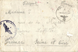 ALLEMAGNE LETTRE BRIEF FELDPOST 4/6/1944 POUR FRANCE MAISONS LAFFITTE + VERSO BANDE DE CENSURE - Covers & Documents