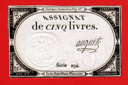 ASSIGNAT DE 5 LIVRES - 10 BRUMAIRE AN 2  (31 OCTOBRE 1793) - AUGUSTE - REVOLUTION FRANCAISE  E - Assignats
