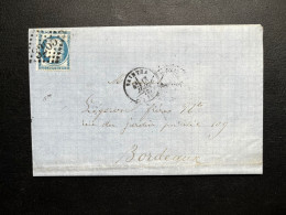 N°60 25c BLEU CERES SUR LETTRE SAINTES POUR BORDEAUX / 13 JUIL 1873 / LAC - 1849-1876: Periodo Classico