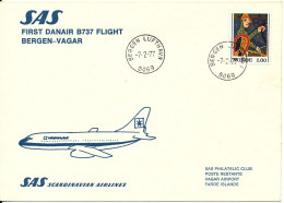 Norway Cover First SAS Danair B737 Flight Bergen - Vagar Faroe Islands 7-2-1977 - Cartas & Documentos