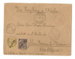TAHITI 1893 Cover To Manila Via Hong Kong Nr. 14 / 15 RRR - Storia Postale