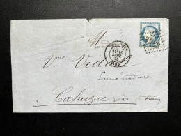 N°60 25c BLEU CERES SUR LETTRE TOULOUSE POUR CAHUZAC / 16 SEPT 1875 / LAC - 1849-1876: Période Classique