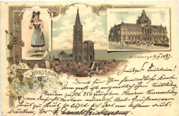 Gruss Aus Strassburg - Litho - Straatsburg