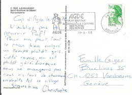 FRANCE Ca.1988: CP Ill. De Agde (Hérault) à Vandoeuvres (Suisse) - Covers & Documents