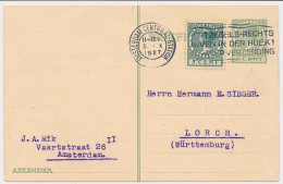 Briefkaart G. 216 / Bijfrankering Amsterdam - Duitsland 1927 - Ganzsachen