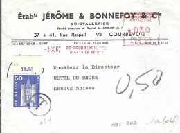 FRANCE Ca.1967: LSC Ill. De Courbevoie (Seine) à Genève (Suisse) Taxée 50c - Storia Postale