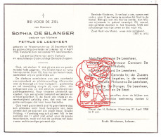 DP Sophia De Blanger ° Waasmunster 1873 † Lokeren 1958 X Petrus De Leenheer // Nobels De Cock De Smet - Devotieprenten