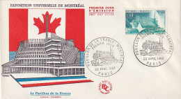 ///   FRANCE ///    PREMIER JOUR ---  FDC  ---   Exposition Universelle De Montreal - 1960-1969