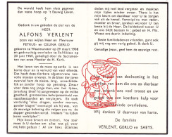 DP Alfons Verlent / Gerlo 52j. ° Waasmunster 1908 † Sint-Niklaas 1960 // Saeys - Devotion Images