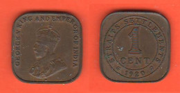 Straits & Settlemens 1 Cent 1920 Bronze Coin Malesia Malaysia British Administration   C 7 - Colonies