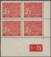 072/ Pof. DL 1, Corner 4-block, Perforated Border, Plate Number 1-39 - Unused Stamps