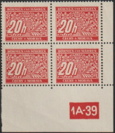 074/ Pof. DL 3, Corner 4-block, Perforated Border, Plate Number 1A-39 - Unused Stamps