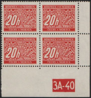 076/ Pof. DL 3, Corner 4-block, Perforated Border, Plate Number 3A-40 - Neufs