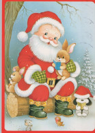 PAPÁ NOEL Animales NAVIDAD Fiesta Vintage Tarjeta Postal CPSM #PAK637.ES - Kerstman